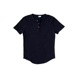 Zara Men's Thermal Henley Shirt Waffle Knit Medium Black Short Sleeve Pullover